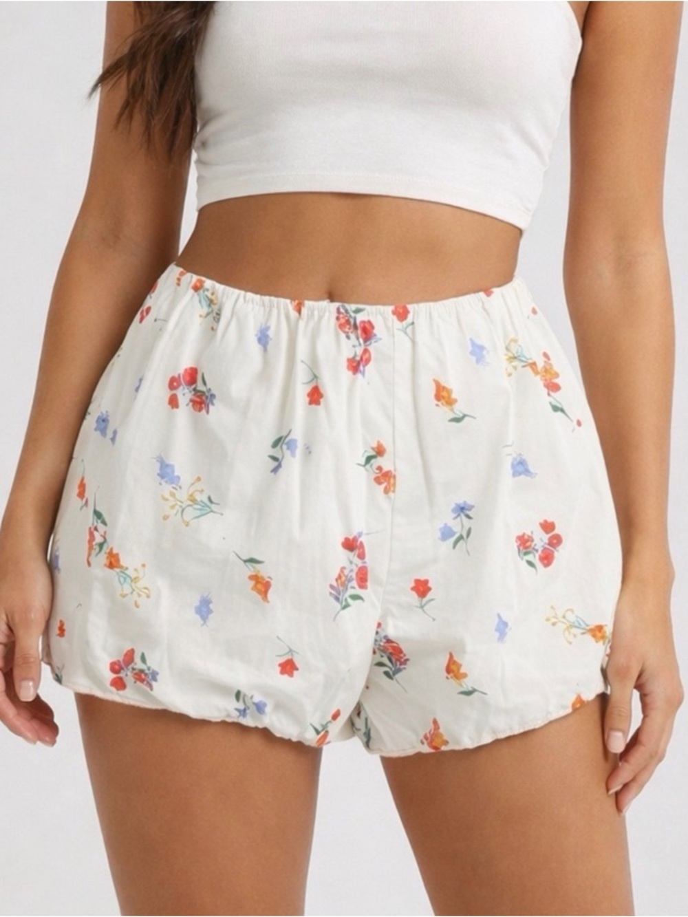Wayf Sage Floral Cotton Bubble Shorts